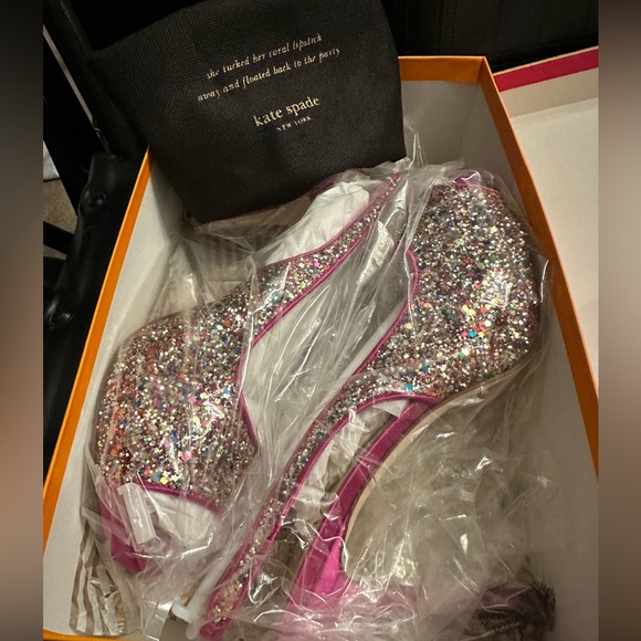 KATE SPADE GLITZY MULTI GLITTER FUCHSIA PLATFORM HEELS | NIB | AUTHENTIC RARE - Picture 7 of 7